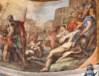 Freski Paolo de Matteis z 1714 r. na sklepieniu i na bębnie, przedstawiające życie świętego, kaplica San Cataldo w katedrze, Taranto, Włochy (zdjęcie)