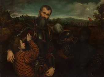 Portret mężczyzny w zbroi z dwiema stronami.
