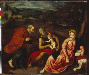 Odpocznij w locie do Egiptu. Obraz Paris Bordone (1500-1571), olej na płótnie