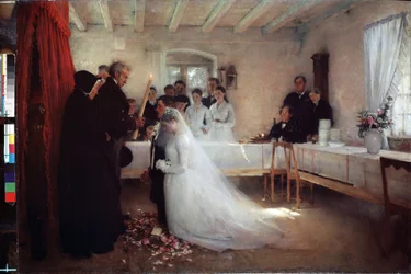 „Błogosławieństwo weselne” (ślub) Obraz Pascala Adolphe Jean Dagnan-Bouveret (Dagnan Bouveret) (1852-1929) 1880-1881 Muzeum Puszkina Moskwa