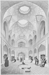 Bazar Adji Seid Hussein, w Kashan, z „Podróży Pittoresque” perskiej, ryty przez Louisa Felixa Penela (fl.1780-1830) wydanego przez Lemercier, Paryż, 1856