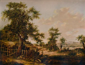 Krajobraz, z basenem i drzewem na pierwszym planie, 1828