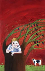 Samotność osieroconego dziecka, samotnego na drzewie, wiatr w gałęziach Ilustracja 2013