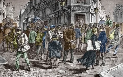 Widok na Rue du Croissant w Paryżu, siedzibę wielu gazet