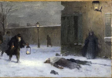 Szkic biura prefekta w Hôtel de Ville: Poszukiwanie rannych podczas oblężenia Paryża w 1870 r.