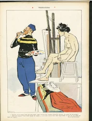 Ilustracja Paula Balluriau (1860-1917) w Le Rire, 08.03.07 - Villegiatures - Sztuka - Malarze artyści, Modelka (która pozuje)