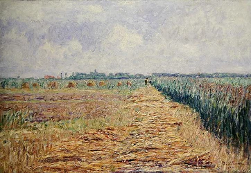 Płaski holenderski pejzaż pod letnim niebem z czystymi białymi chmurami, ok. 1890 (olej na płótnie)