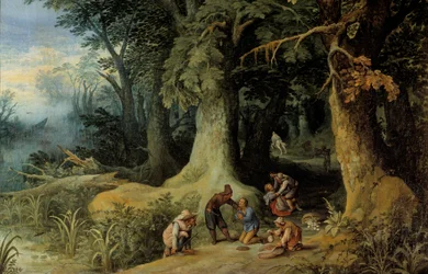 Atak bronią w lesie Grupa bandytów z autostrady. Obraz Paula Brila (Brill) (1554-1626)