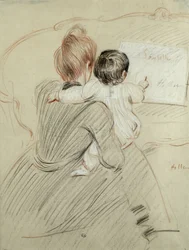 Madame Paul Helleu i jej córka Paulette, 1905 (kolorowa kredka na papierze)