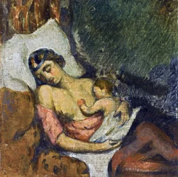 Hortense allaitant Paul - Kobieta karmiąca piersią swoje dziecko par Cezanne, Paul (1839-1906), ok. 1872 - Olej na płótnie, 23,2x23,2 - Kolekcja prywatna