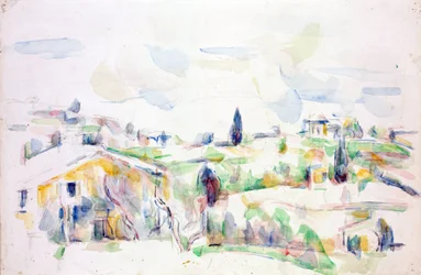 Krajobraz w Prowansji - Cezanne, Paul (1839-1906) - 1895-1900 - Akwarela na papierze - 31,3x47,8 cm - Muzeum Szepmuveszeti, Budapeszt