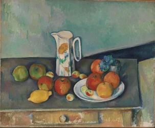 Francuski: Nature morte, pot à lait et fruits sur une table Martwa natura z dzbankiem mleka i owocami na stole (Nature morte, pot à lait et fruits sur une table)