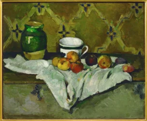 Martwa natura (ceramika, filiżanka i owoce)