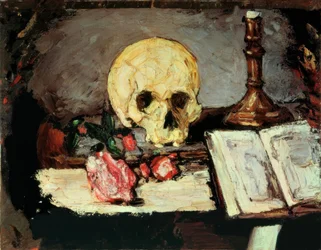 Paul Cézanne, czaszka i. Świece.