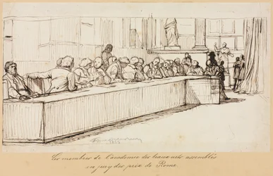 Członkowie Akademii Sztuk Pięknych zebrali się w jury Nagrody Rzymskiej, 1841 lub 1842.