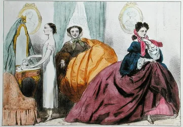 Rysunek satyryczny na modę krynoliny, ok. 1860 (kolor lito)