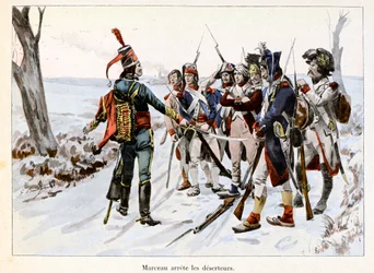 Marceau arrete des deserteurs: Francois-Severin Desgraviers Marceau (1769-1796) przetrzymuje żołnierzy armii republikańskiej w Wandei (85) - ilustracja Emile Boutigny (1853-1929) W „Hoche-Marceau-Desaix” autorstwa Theodore Cahu ( 1854-1928) - Prywatny kol