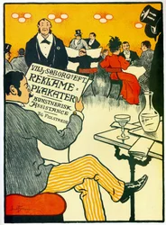 Plakat reklamowy dla drukarni przedstawiający scenę w barze