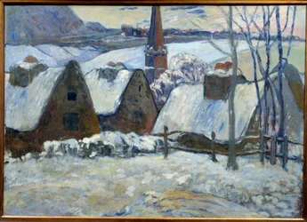 Wieś Breton pod śniegiem w 1894 r. Obraz Paula Gauguina (1848 - 1903)