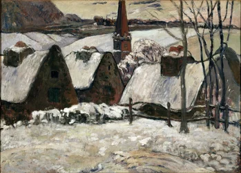 Bretońska wieś pod śniegiem (olej na płótnie)