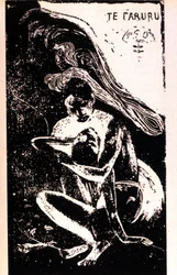Paul Gauguin „” Te Faruru””” (kochają się). Ksylografia okresu tahitańskiego autorstwa Paula Gauguina (1848-1903). 1891 - 1897.