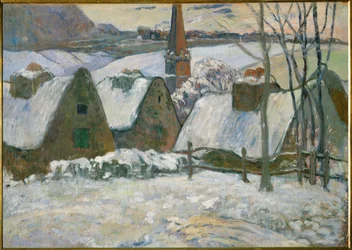 Bretońska wioska pod śniegiem (olej na płótnie)