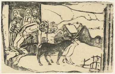 Kapliczka przydrożna w Bretanii Le Calvaire Breton w 1895 r. lub później.