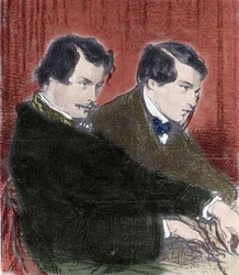 Portret pisarzy braci Edmonda Goncourta (1822-1896) i Julesa Goncourta (1830-1870). Rysunek Paula Gavarniego (1804-1866) XIX wiek
