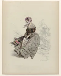 Kobieta idąca na wietrze z parasolką, 1840