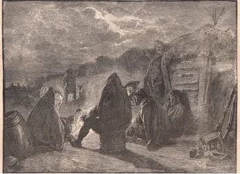 Waszyngton w Valley Forge przy ognisku