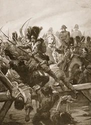 Kiedy widziano, jak resztki gwardii torują drogę cesarzowi, nastąpił pośpiech, ilustracja z „Bitwy XIX wieku” autorstwa Archibalda Forbesa, G.A. Henty i major Arthur Griffith