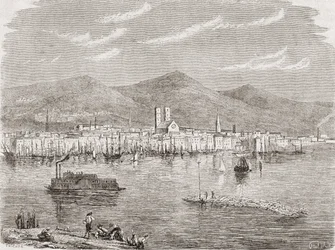 Montreal w latach 60. XIX wieku, wyryty przez Auguste Trichona (ur. 1814)