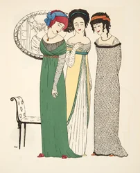 Trzy suknie wieczorowe z pubu Les Robes de Paul Poiret. 1908 (odbitka szablonowa)