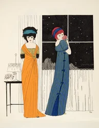 Dwie sukienki w stylu empire z pubu Les Robes de Paul Poiret. 1908 (odbitka szablonowa)