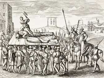 Propaganda z XVI wieku ilustrująca kary nałożone przez króla Henryka VIII na angielskich katolików.