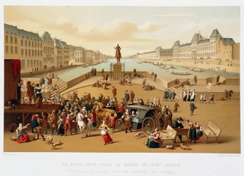 Le Pont Neuf w połowie XVII wieku, „” XVII wiek - Instytucje: zwyczaje i kostiumy, Francja 1590-1700” Paul Lacroix