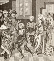 Przyjęcie Gautiera-Sans-Avoir przez króla Węgier, który pozwala mu przejść przez swoje terytorium z krzyżowcami podczas pierwszej krucjaty.