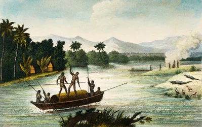 Magdalena River, Colombia, engraving by Paul Legrand from Travels in the Republic of Colombia in the years 1822 and 1823, by Gaspard Theodore Mollien (1796-1872), South America   1414967   pl       polish Successfully Translated  Original: Scott Monument U