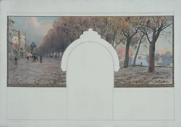 Szkic ratusza w Asnières: Pejzaż. Quais de la Seine à Asnières, około 1901 (olej na płótnie z czarnym tuszem)