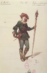 Projekt kostiumu myśliwskiego dla „Giselle” Adolphe Adama (1803-56) ok. 1841 r.