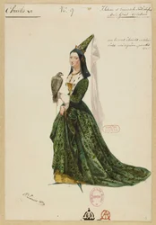Izabela Bawarska. Projekt kostiumu do opery Karol VI autorstwa Fromental Halévy, 1843.
