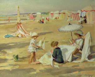 Matka z dziećmi na plaży