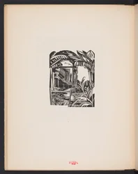 Ilustracja z "Places. 7 grafik odtworzonych z klocków zaprojektowanych i wygrawerowanych przez Paula Nasha, z ilustracjami prozą". Londyn, William Heinemann, wyklejka