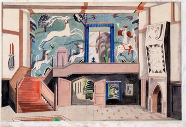 Wystrój wnętrz, ok. 1920-30 (akwarela na papierze)