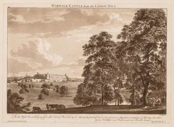 Widoki zamku Warwick: Zamek Warwick z Lodge Hill, 1776.