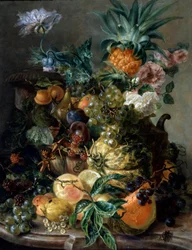 Martwa natura z owoców i kwiatów. Malarstwo Paul Theodor van Brussel (1754-1795) Prywatna kolekcja.