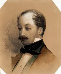 Portrait de Pavel Andreyevich Fedotov (1815-1852), peintre russe - Oeuvre de Alexander Yegorovich Baideman (1826-1869), vers 1852 - Portret malarza Pavel Andreyevich Fedotov (1815-1852) Akwarela i biały kolor na papierze autorstwa Aleksandra Jegorowicza