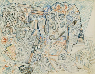 Twarze w mieście, ok. 1925 (akwarela, długopis i tusz na papierze)