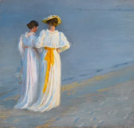 Anna Ancher i Marie Krøyer na plaży w Skagen
