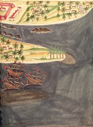 Sloane 197 f.182 Mapa eksploracyjna Surat, w dystrykcie Gujarat w Indiach, ilustracja z „Historical Accounts of Portuguese Settlements”